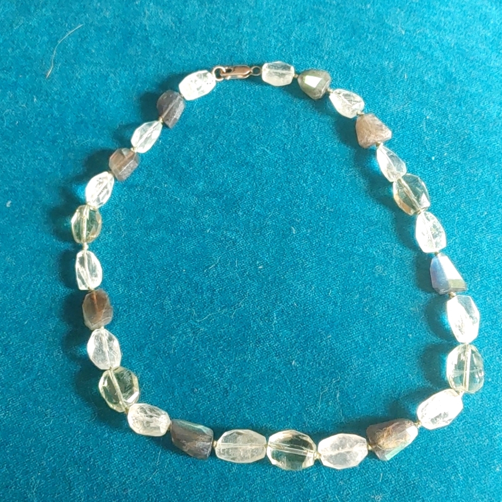 17" gemstone necklace 925 quartz labradorite green amethyst.